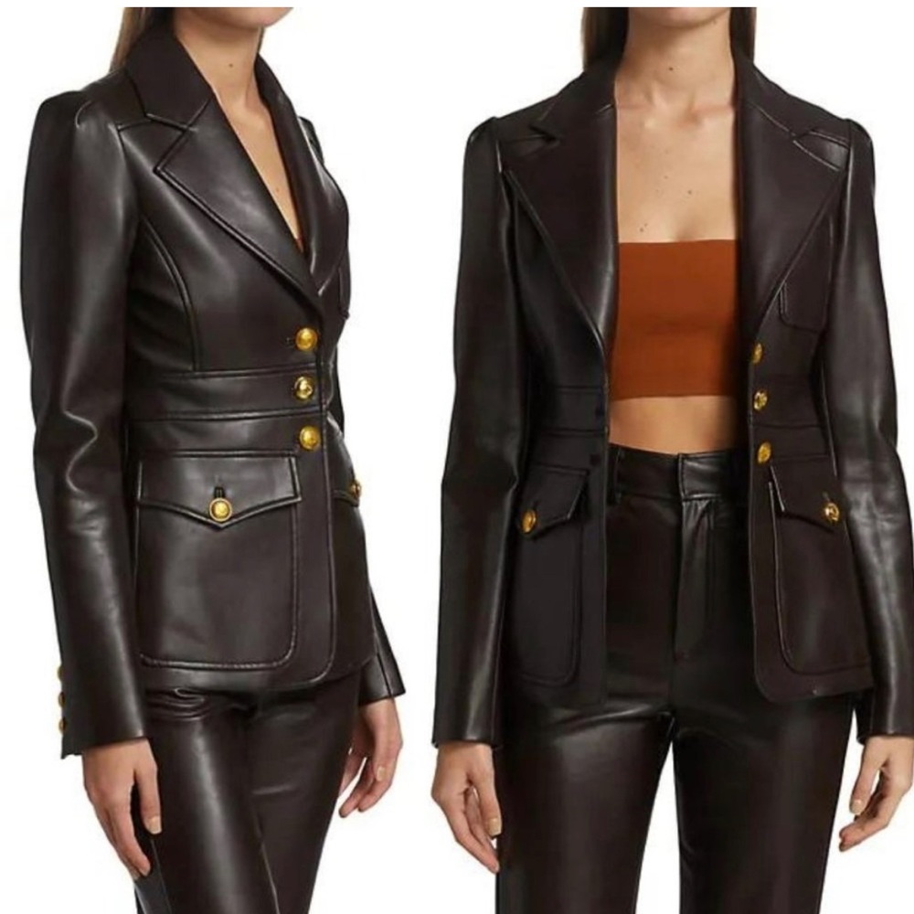 A.L.C. Dark Brown Faux Leather Jacket with Gold Accents - Picture 4 of 11